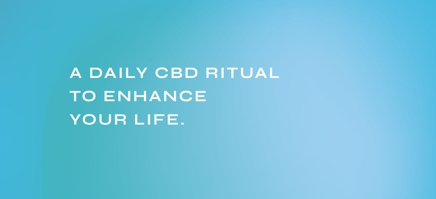Sugar Island CBD banner image text overlay on blue background reading "a daily CBD ritual to enhance your life"