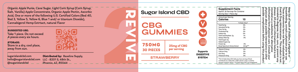 Sugar Island CBD REVIVE cbd/hemp cbd oil/hemp oil infused gummies label